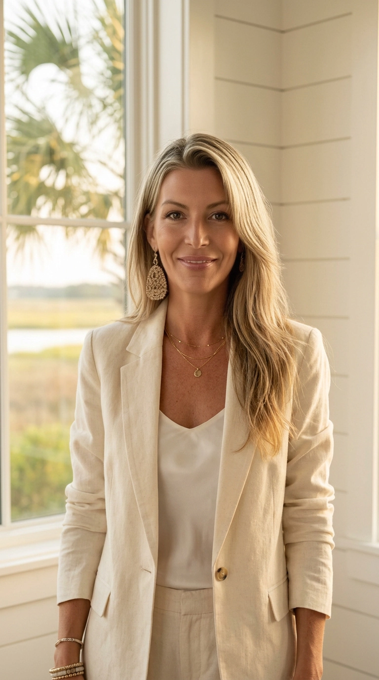 Donna Gilmore, Hilton Head Island REALTOR, in a cream linen blazer